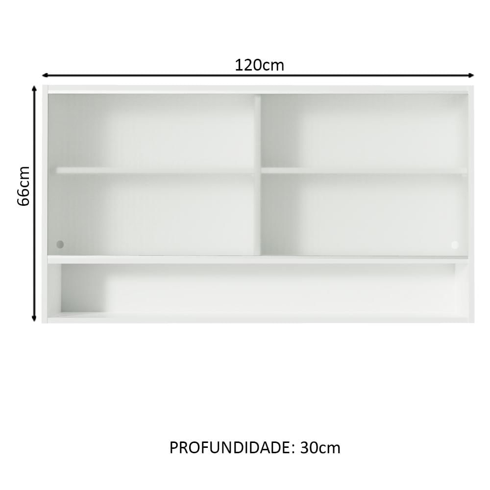 Armário Aéreo Madesa Glamy 2 Portas de Correr de Vidro e 1 Nicho - Branco Branco