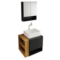 Gabinete Troia Espelheira Cuba Raffinata Branca E Papeleira Preto Fosco-naturale