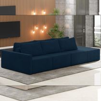 Sofá Ilha Modulado Milos 312cm Puff Lateral Veludo Azul Marinho G33 - Gran Belo