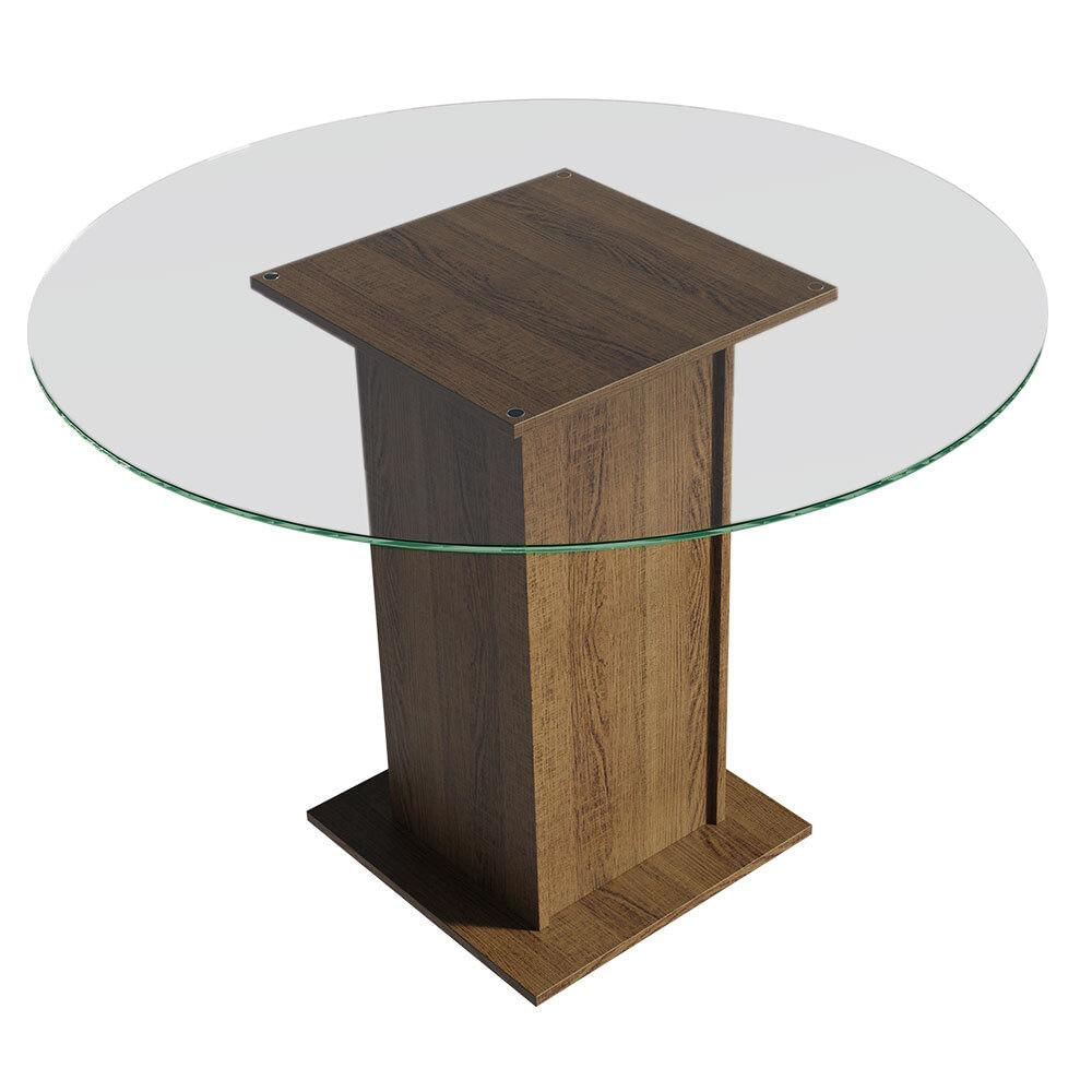 Mesa de Jantar Redonda Madesa 5325 com Tampo de Vidro - Rustic