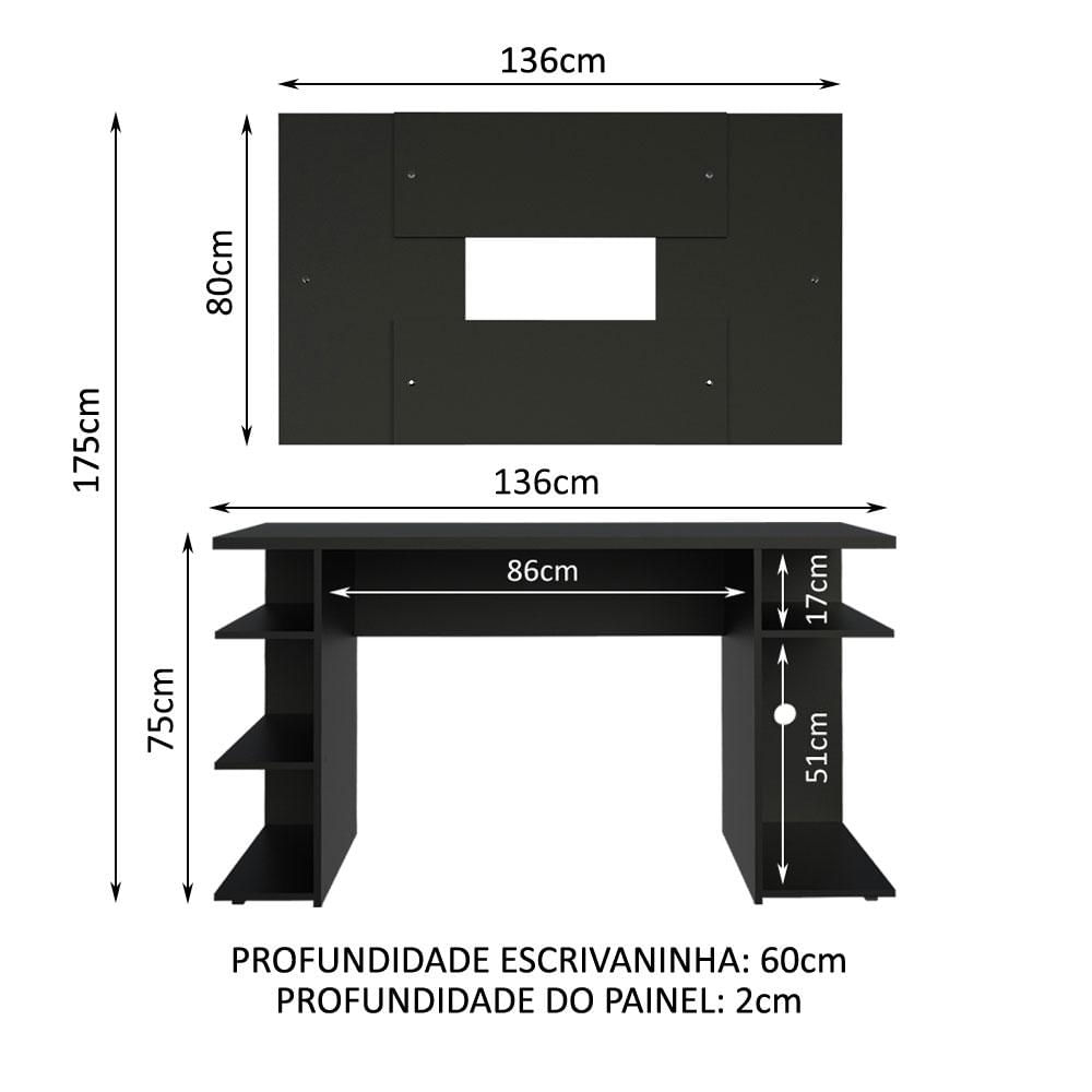 Mesa para Computador Gamer Madesa 9409 e Painel para TV até 58 Polegadas - Preto Preto