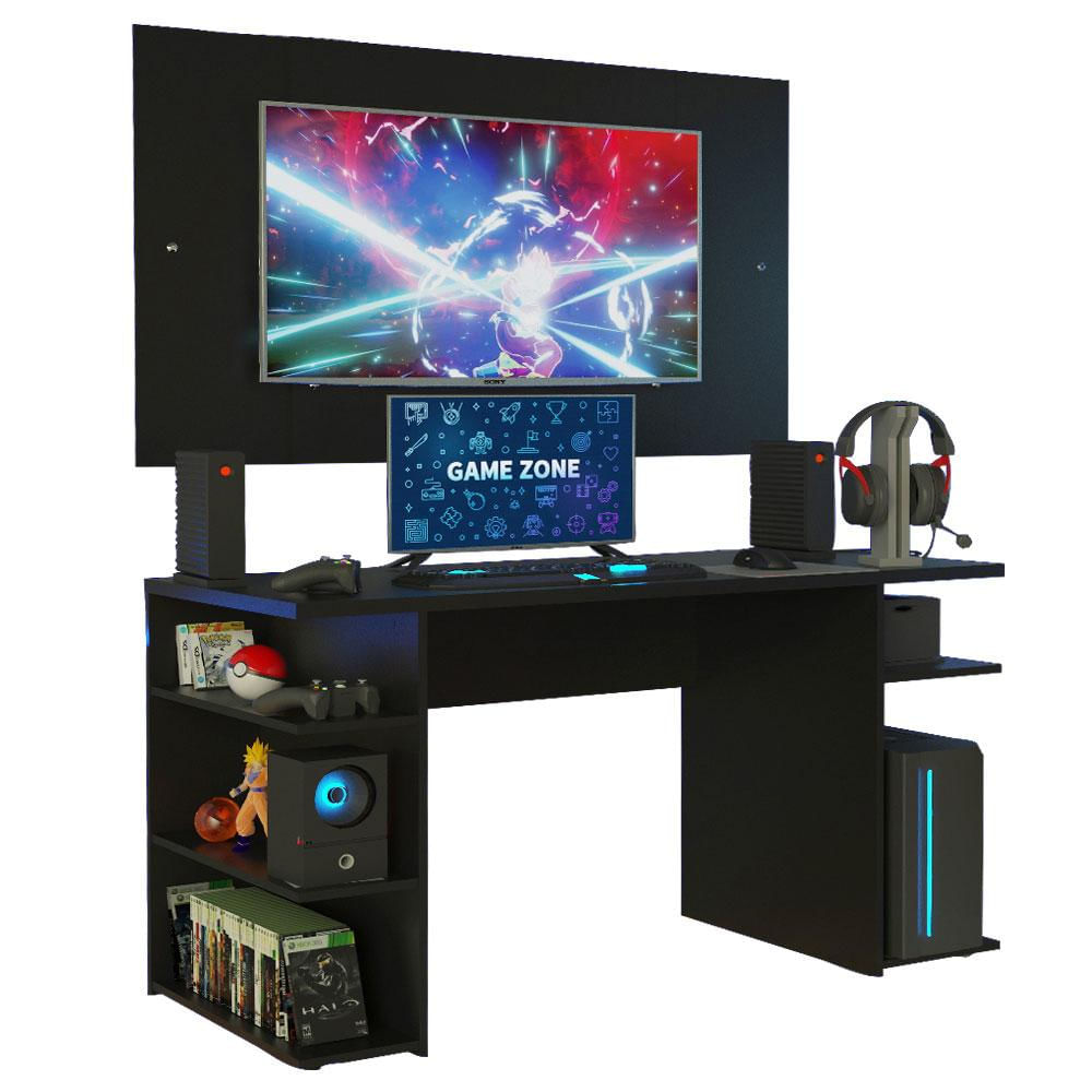 Mesa para Computador Gamer Madesa 9409 e Painel para TV até 58 Polegadas - Preto Preto