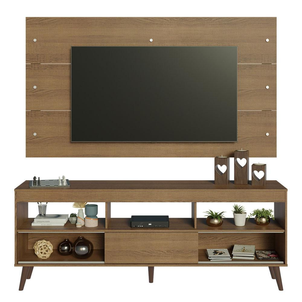 Rack com Painel para TV até 65 Polegadas com Pés Rustic Detroit Madesa Rustic