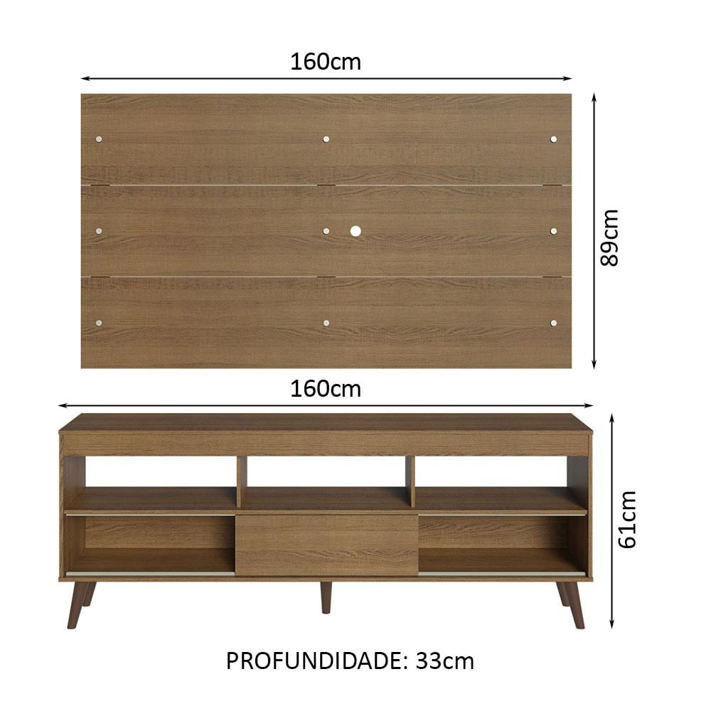 Rack com Painel para TV até 65 Polegadas com Pés Rustic Detroit Madesa Rustic