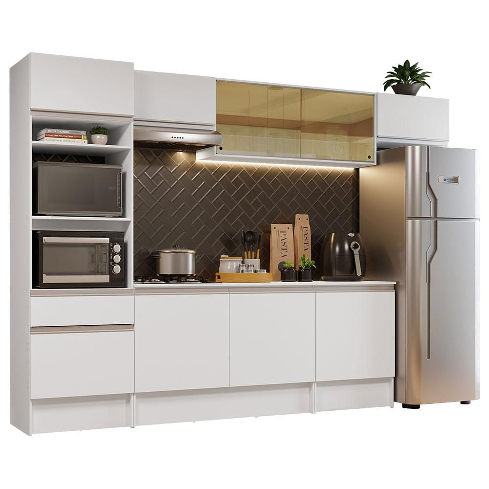 Armário de Cozinha Completa 300cm Branco Diamante Madesa 02 Branco