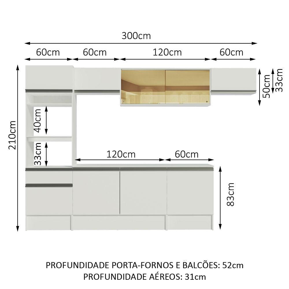 Armário de Cozinha Completa 300cm Branco Diamante Madesa 02 Branco