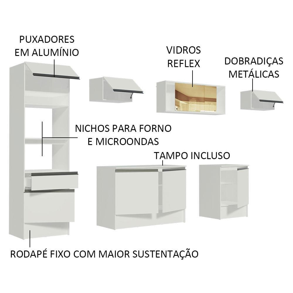 Armário de Cozinha Completa 300cm Branco Diamante Madesa 02 Branco