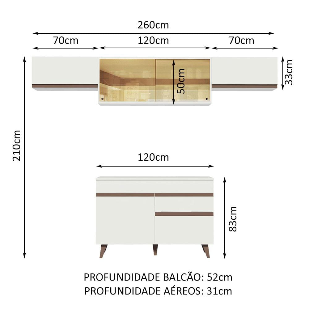 Armário de Cozinha Compacta Reims 260cm Branco Reims Madesa 03 Branco