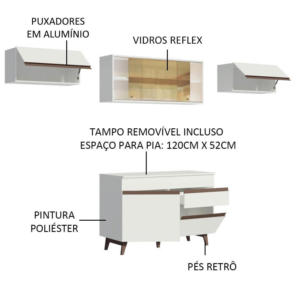 Armário de Cozinha Compacta Reims 260cm Branco Reims Madesa 03 Branco