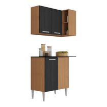 Kit Armário De Cozinha Aéreo Canto Com Balcão 90cm 3 Portas Pequim Multimóveis Mp2381 Madeirado/preto