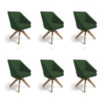 Kit 6 Poltronas Giratórias Alana Suede Base De Madeira - Pallazio Cor Verde