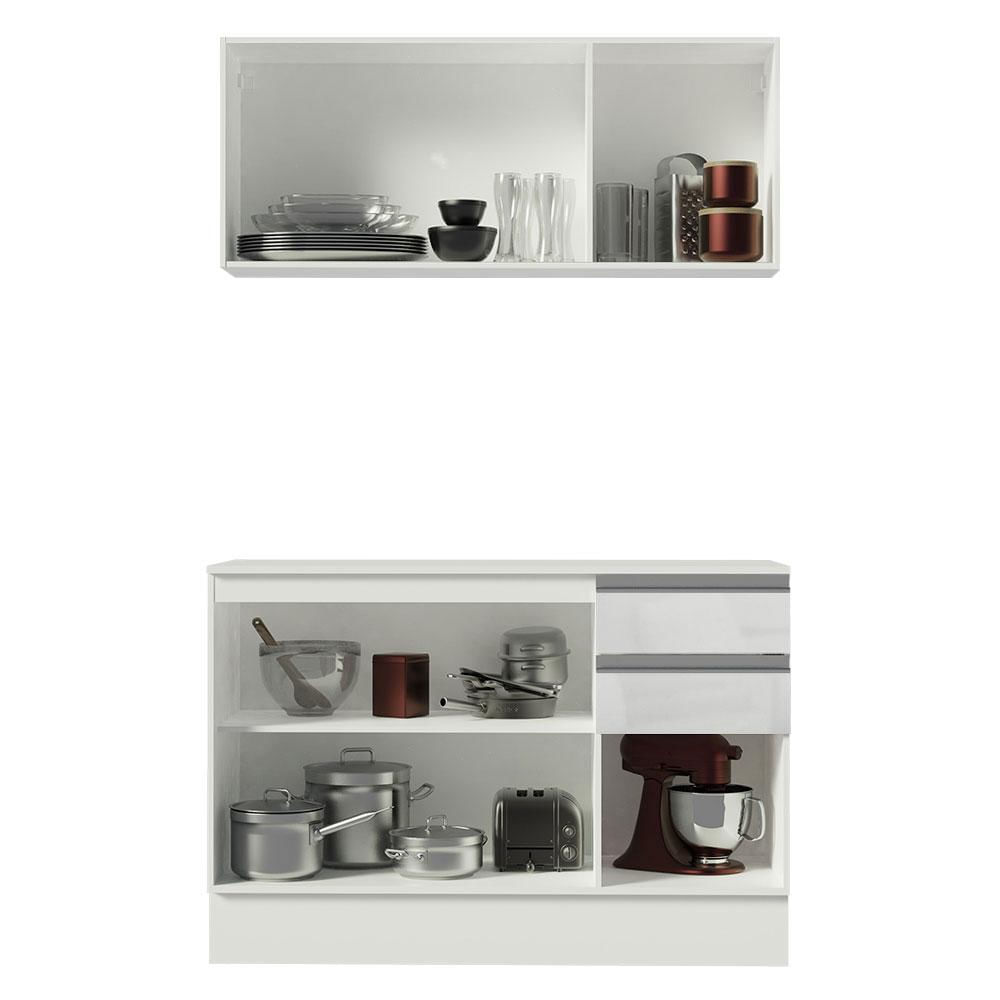 Armário de Cozinha Compacta 100% MDF 120 cm Frentes Branco Brilho Smart Madesa 01 Branco