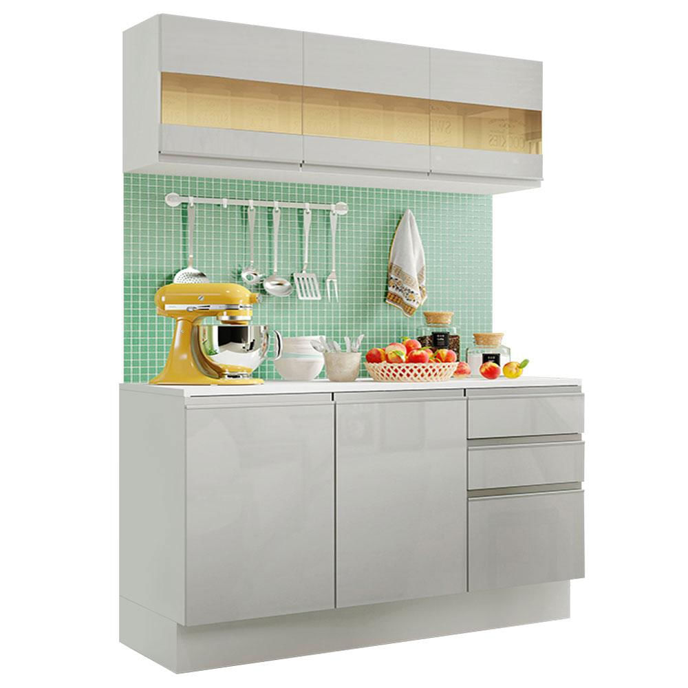 Armário de Cozinha Compacta 100% MDF 120 cm Frentes Branco Brilho Smart Madesa 01 Branco