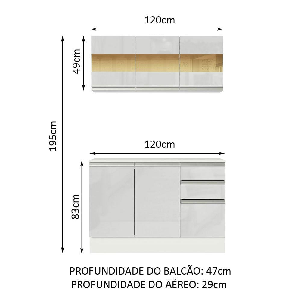 Armário de Cozinha Compacta 100% MDF 120 cm Frentes Branco Brilho Smart Madesa 01 Branco