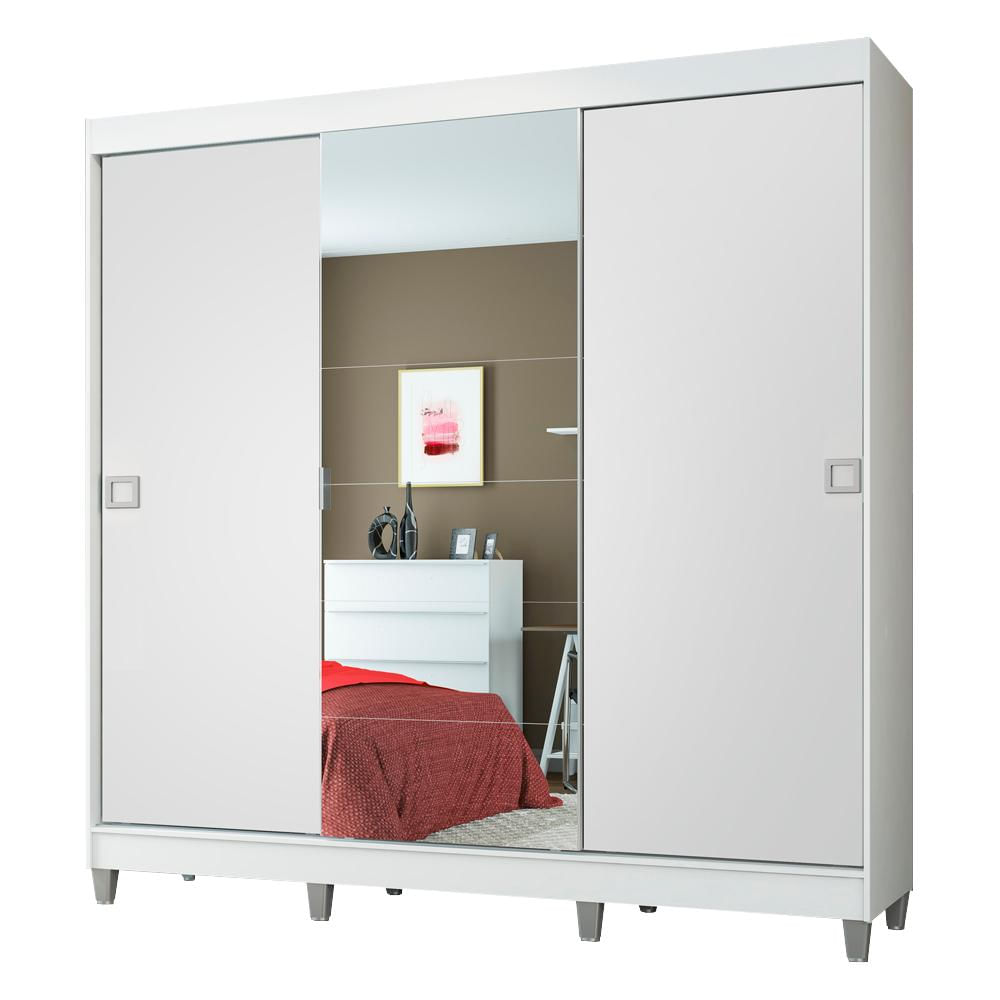 Guarda-Roupa Casal Madesa Veneza 3 Portas de Correr com Espelho com Pés - Branco Branco