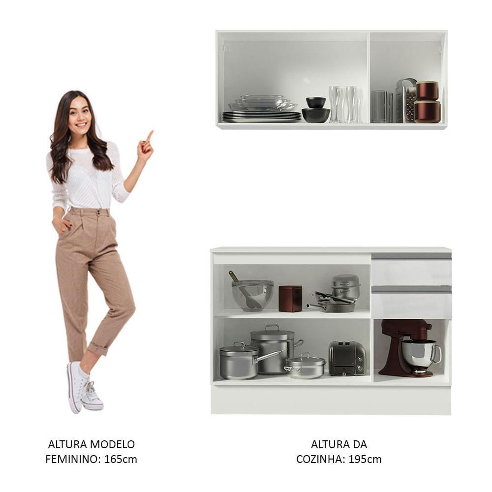 Armário de Cozinha Compacta Madesa Smart 100 MDF 120 cm com Balcão e Tampo Frentes Branco Brilho Branco