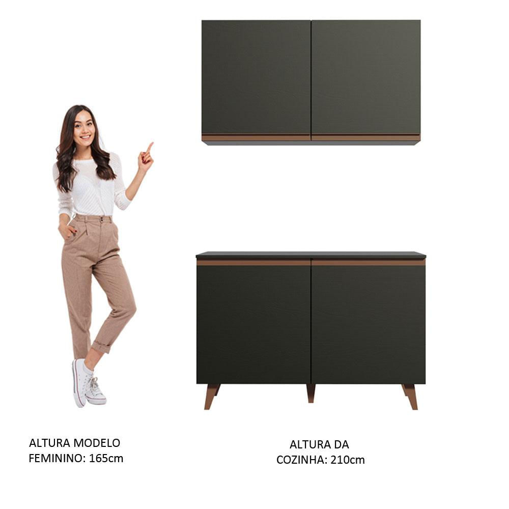 Kit Madesa Reims 120 cm com Armário Aéreo e Balcão Gabinete de Pia - Preto Preto