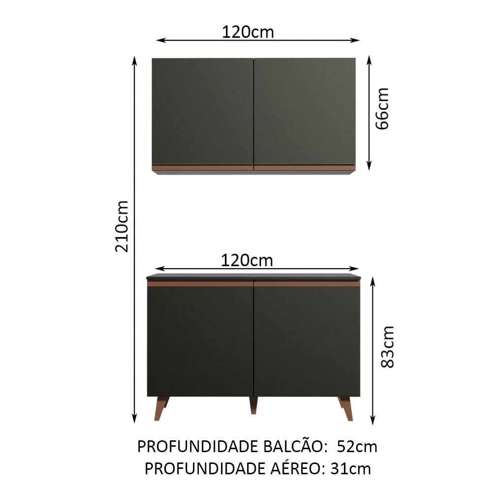 Kit Madesa Reims 120 cm com Armário Aéreo e Balcão Gabinete de Pia - Preto Preto