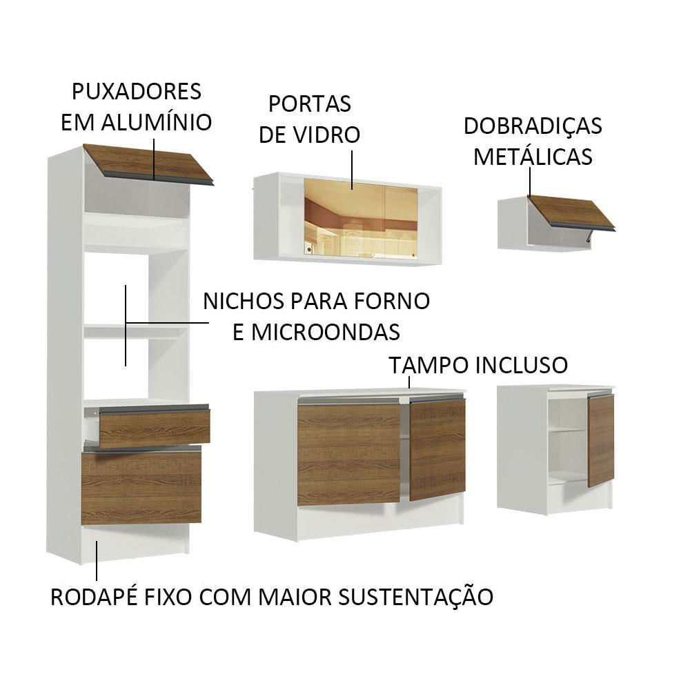 Cozinha Completa Madesa Diamante com Armário, Balcão e Tampo - Branco/Rustic Rustic