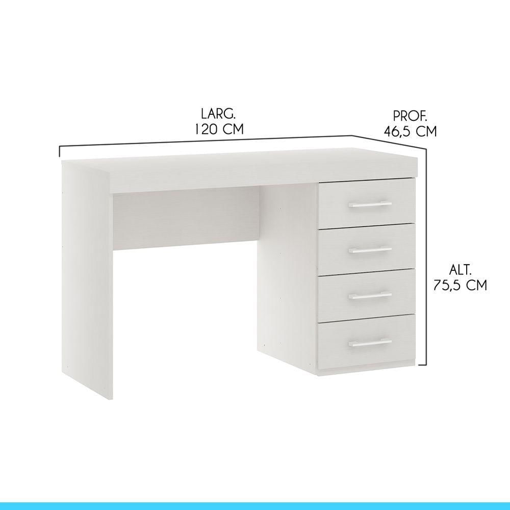 Mesa Escrivaninha Home Office Com 4 Gavetas 120cm Menu Móveis Branco