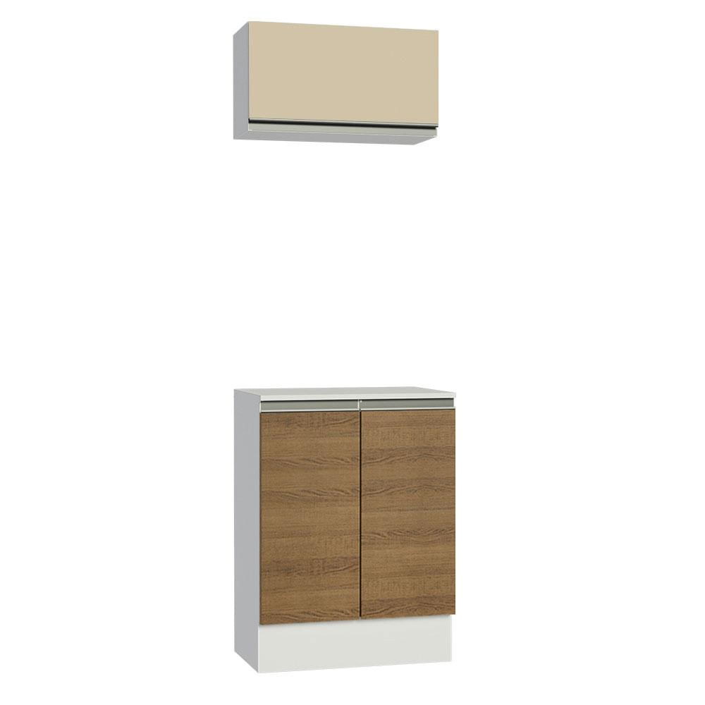 Kit 60 cm Madesa Smart 100% MDF 2 Portas e 1 Suspensa Com Tampo - Branco/Rustic/Crema