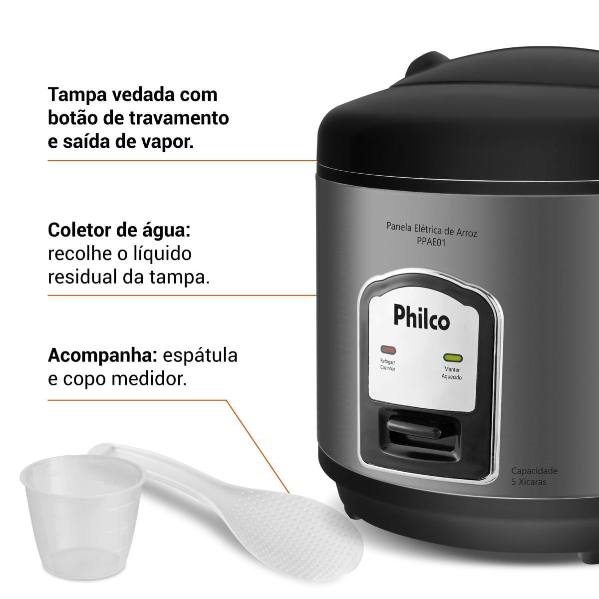 Panela de Arroz Elétrica Philco 5 Xícaras 1,6L PPAE01 127V