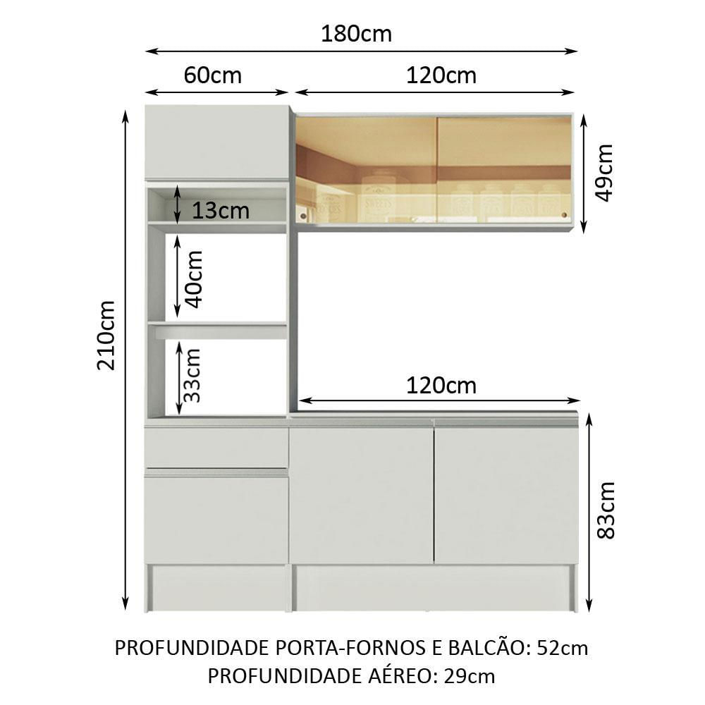 Cozinha Compacta Madesa Diamante Pop com Armário, Balcão e Tampo Branco Branco