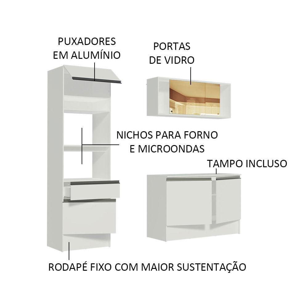 Cozinha Compacta Madesa Diamante Pop com Armário, Balcão e Tampo Branco Branco