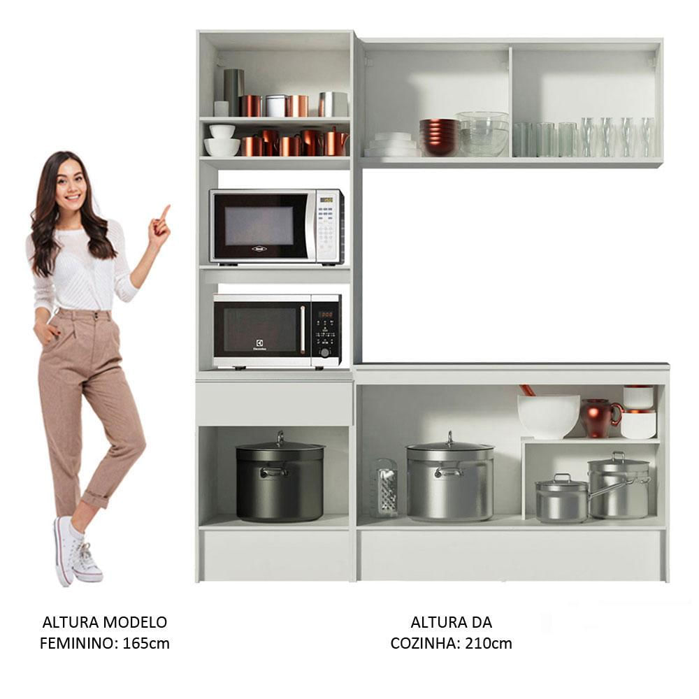 Cozinha Compacta Madesa Diamante Pop com Armário, Balcão e Tampo Branco Branco