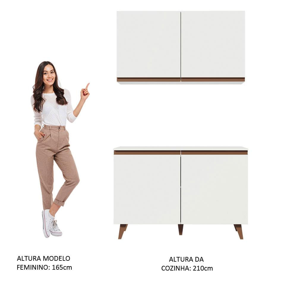 Kit Madesa Reims 120 cm com Armário Aéreo e Balcão Gabinete de Pia - Branco Branco