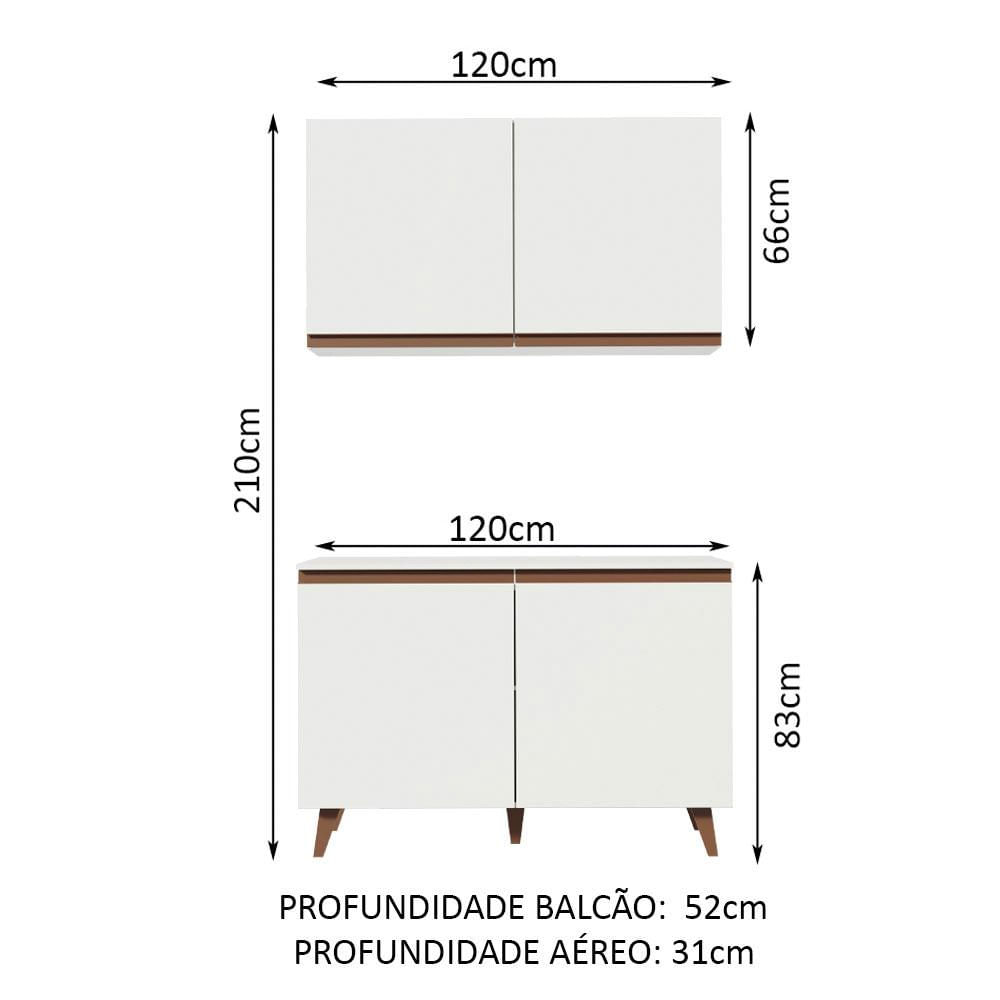 Kit Madesa Reims 120 cm com Armário Aéreo e Balcão Gabinete de Pia - Branco Branco