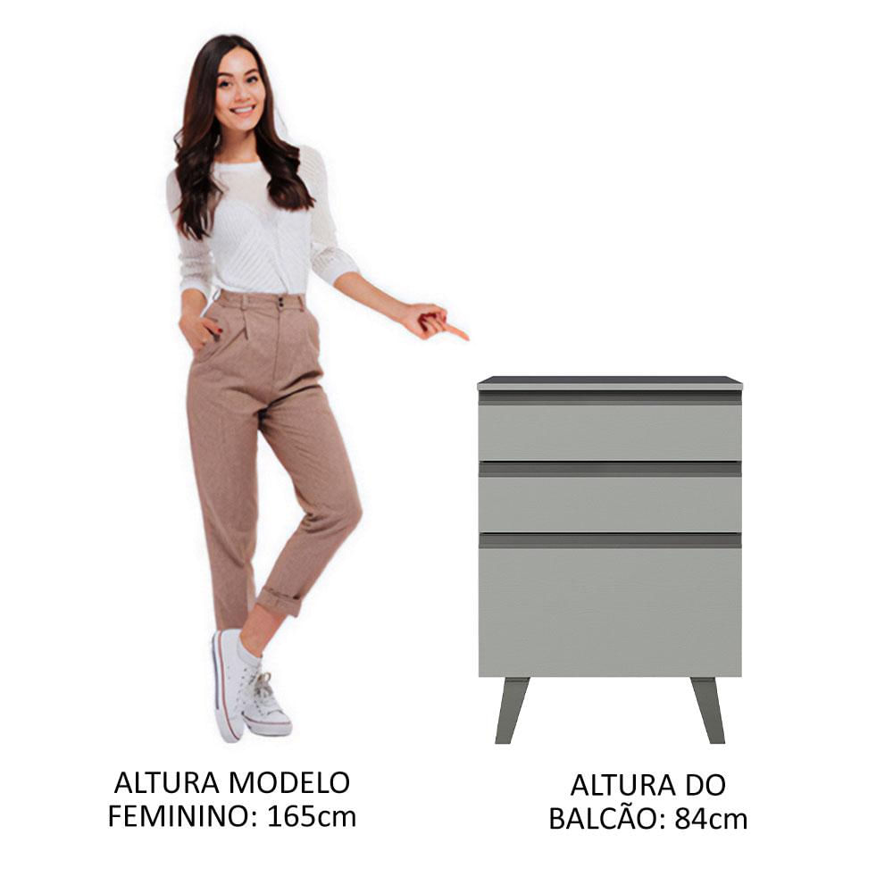 Balcão 60 cm 3 Gavetas Com Pés Cinza Nice Madesa Cinza