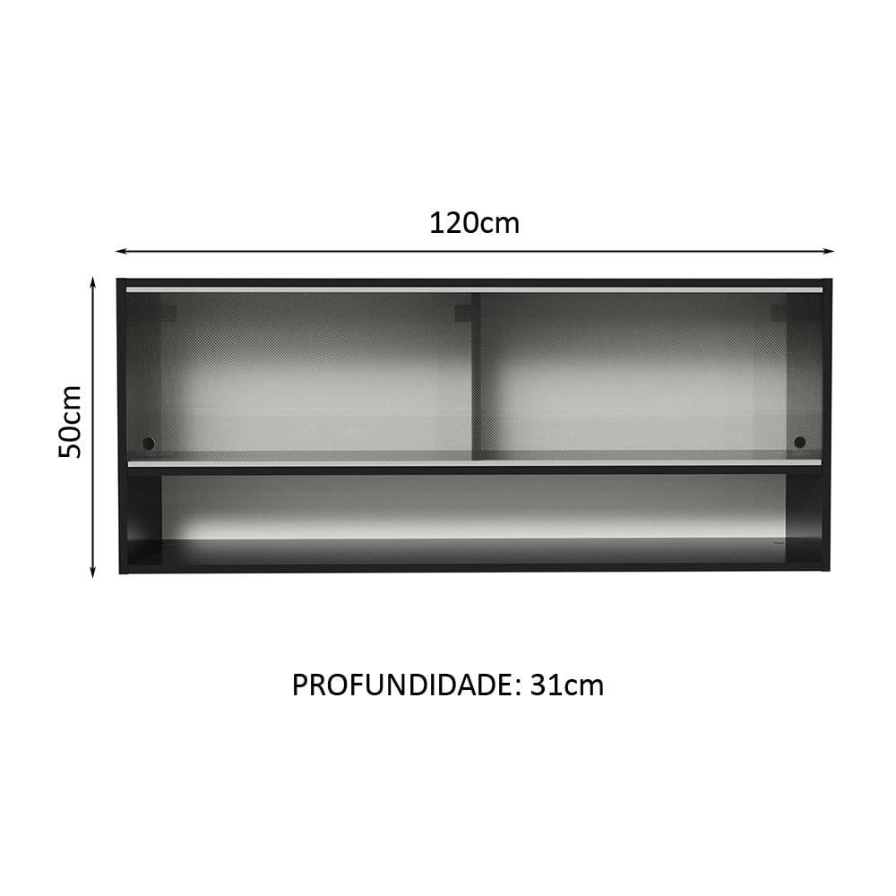 Armário Aéreo 120cm 2 Portas Correr Vidro Pontilhado 1 Nicho Preto Reims Madesa Preto