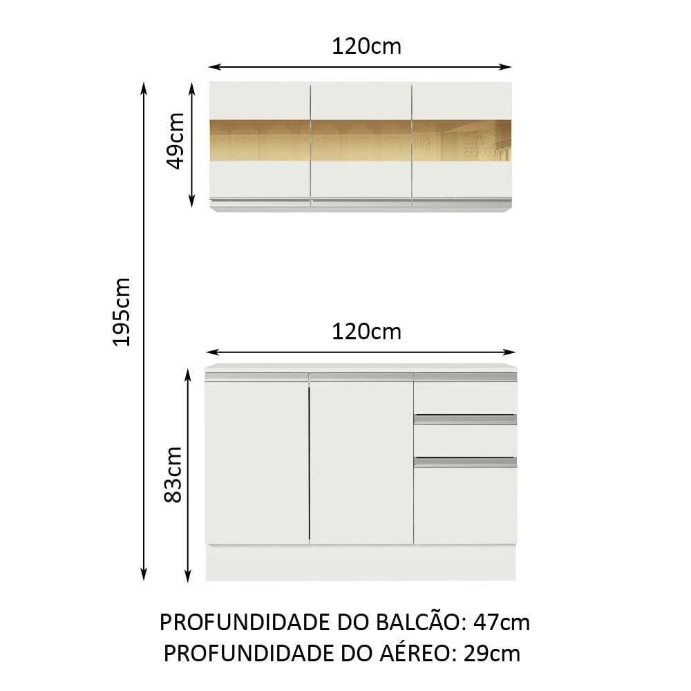 Armário de Cozinha Compacta 100% MDF 120 cm Branco Smart Madesa 01 Branco