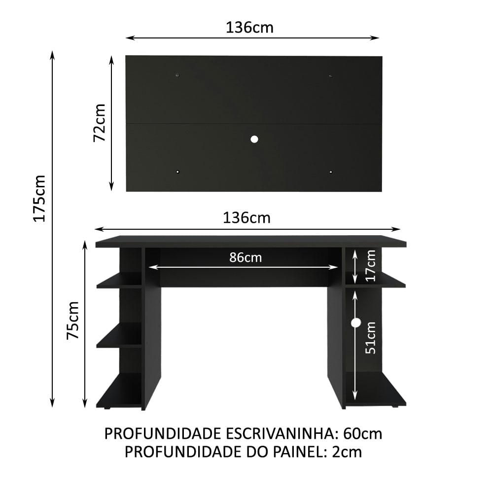 Mesa para Computador Gamer e Painel para TV até 50 Madesa - Preto Preto