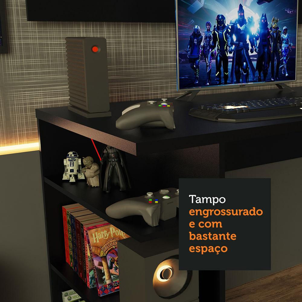 Mesa para Computador Gamer e Painel para TV até 50 Madesa - Preto Preto