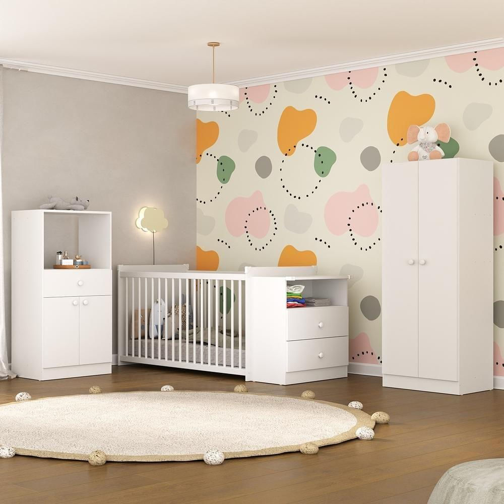 Quarto Infantil Com Berço Cômoda Olívia Branco