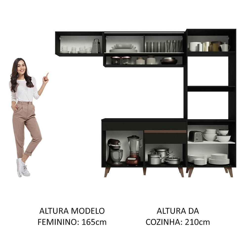 Cozinha Completa Madesa Reims 260007 com Armário e Balcão - Preto Preto