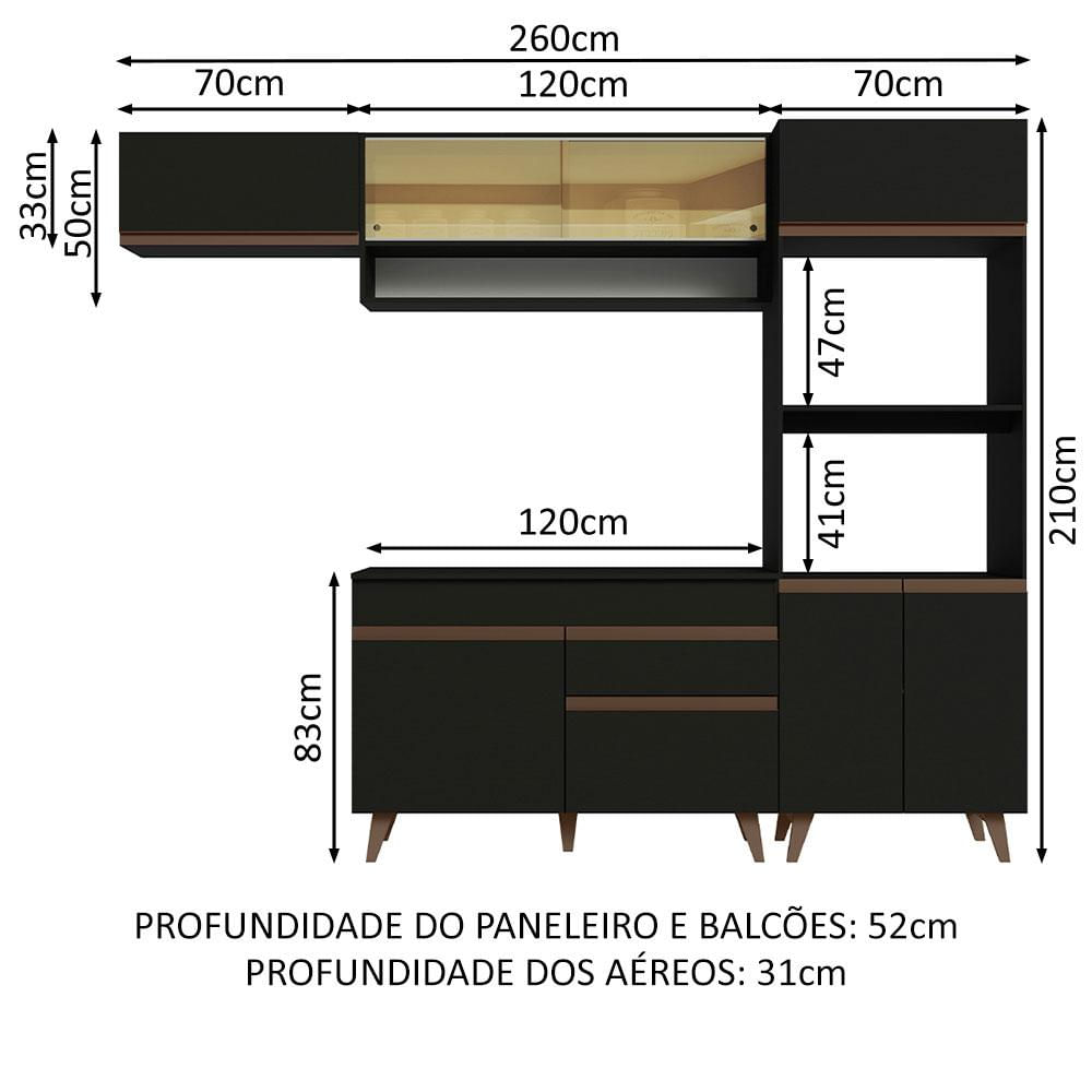 Cozinha Completa Madesa Reims 260007 com Armário e Balcão - Preto Preto