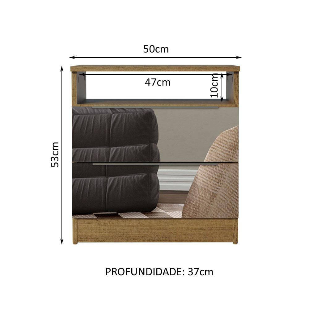Mesa de Cabeceira Madesa 3227 2 Gavetas com Espelho - Rustic Rustic