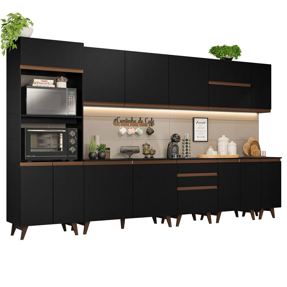 Armário de Cozinha Completa 355cm Preto Reims da Sabrina Madesa Preto