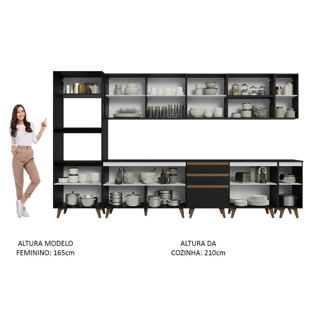 Armário de Cozinha Completa 355cm Preto Reims da Sabrina Madesa Preto