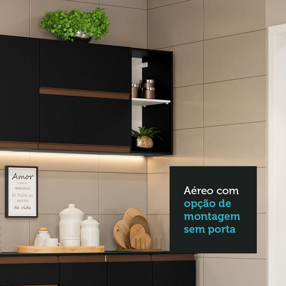 Armário de Cozinha Completa 355cm Preto Reims da Sabrina Madesa Preto