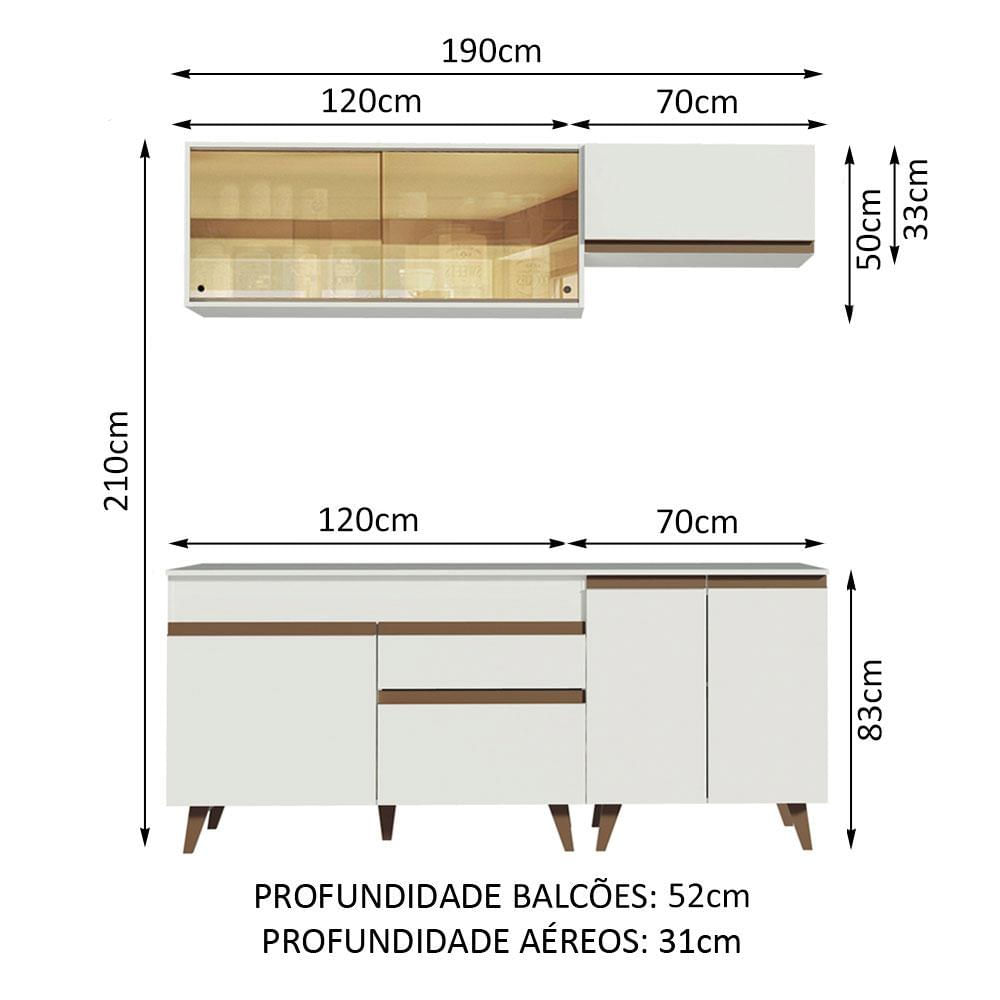 Cozinha Compacta Madesa Reims 190001 com Armário e Balcão - Branco Branco