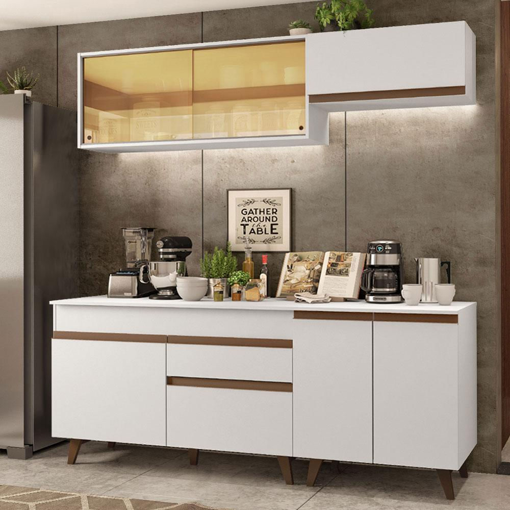 Cozinha Compacta Madesa Reims 190001 com Armário e Balcão - Branco Branco