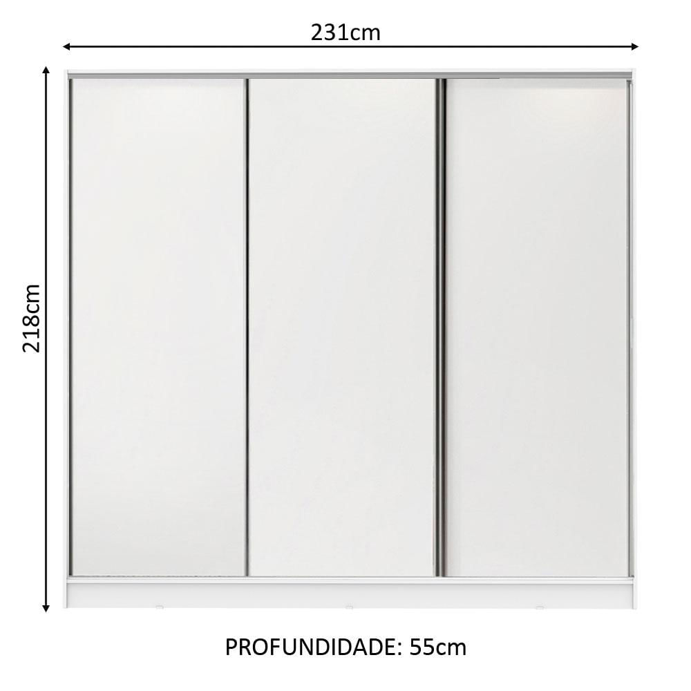 Guarda Roupa Casal 100% MDF Madesa Zurique 3 Portas de Correr - Branco Branco