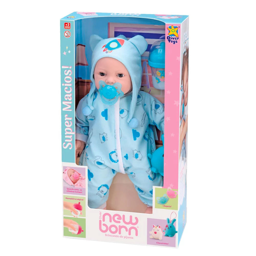 Boneco New Born Divertoys Brincando de Pijama Menino