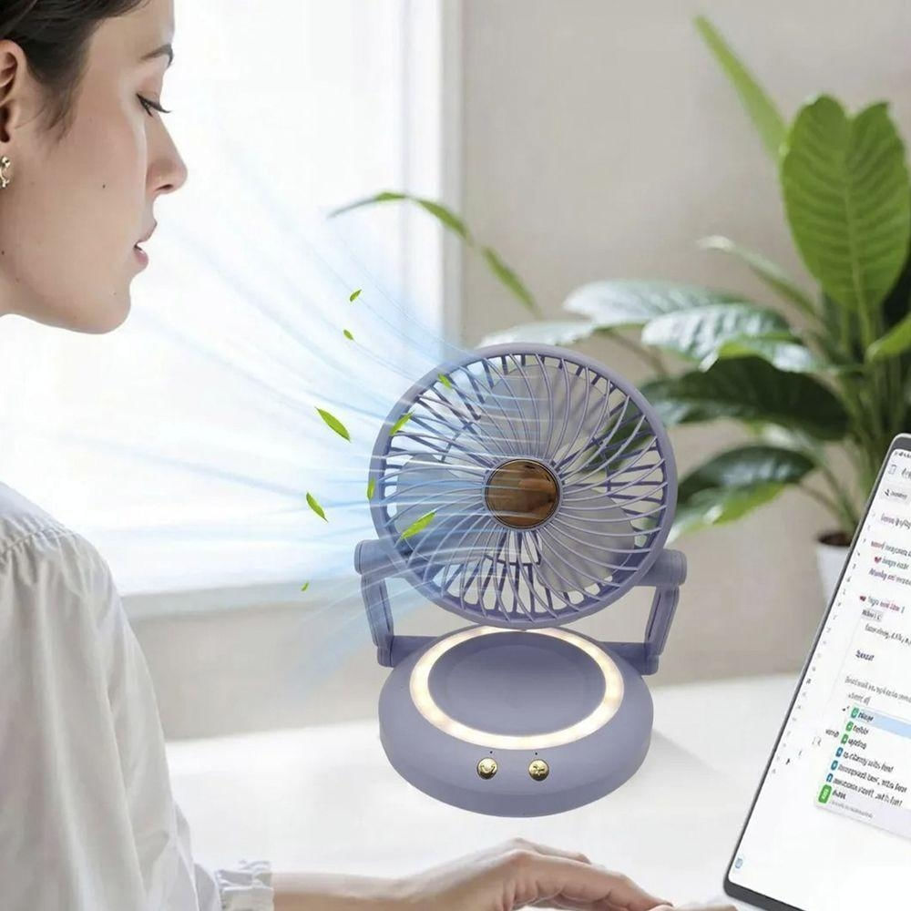 Encontraproduto.com.br - Ventilador Mesa Dobravel 3 Velocidades Usb Portatil Iluminaçao Led Verao Calor Sol Dias Quentes Escrivaninha Decoraçao
