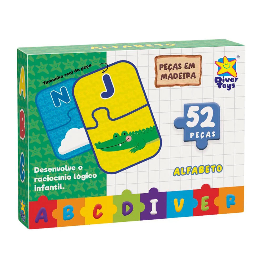 Jogo Infantil Educativo Divertoys ABC Alfabeto 52 Peças