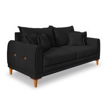 Sofá Living 2 Lugares 1,80m Livia Bouclê Pés De Madeira - Pallazio Cor Preto